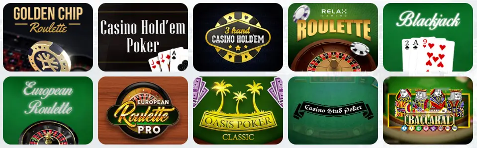 Jeux de table au 10Black Casino